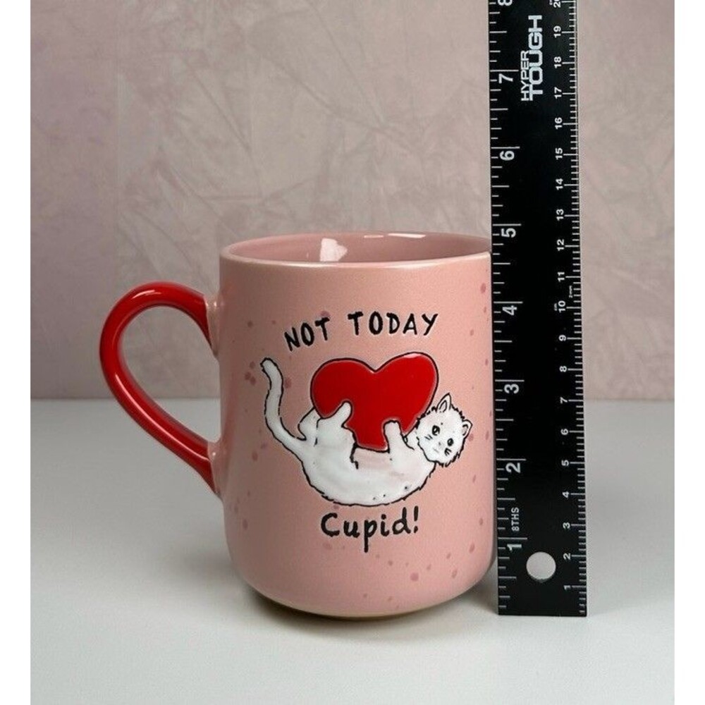 Pink “Not Today Cupid” Cat Mug | Valentine Coffee Tea Cup | Cute Gift - Picture 3 of 10